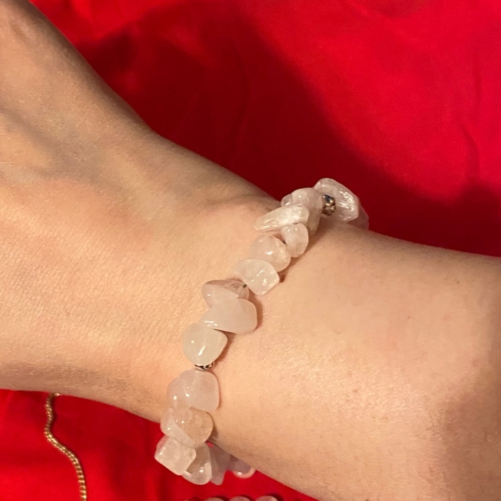 Hand Crafted Rose Quartz Bracelet Heart Pink Stones Valentine Authentic - Picture 2 of 8